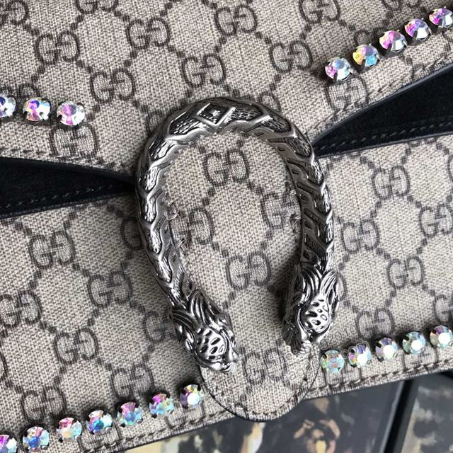 Gucci包 古馳女包 400249pvc黑磨砂鑽 原單Gucci鏈條斜挎包 Gucci酒神包  gudj1239